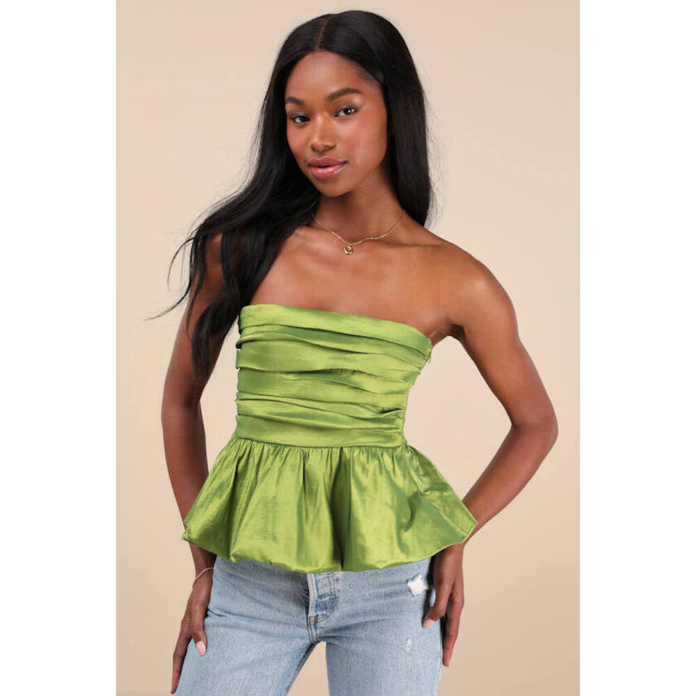 Lulus Celinda Green Strapless Bubble-hem Top - Size S